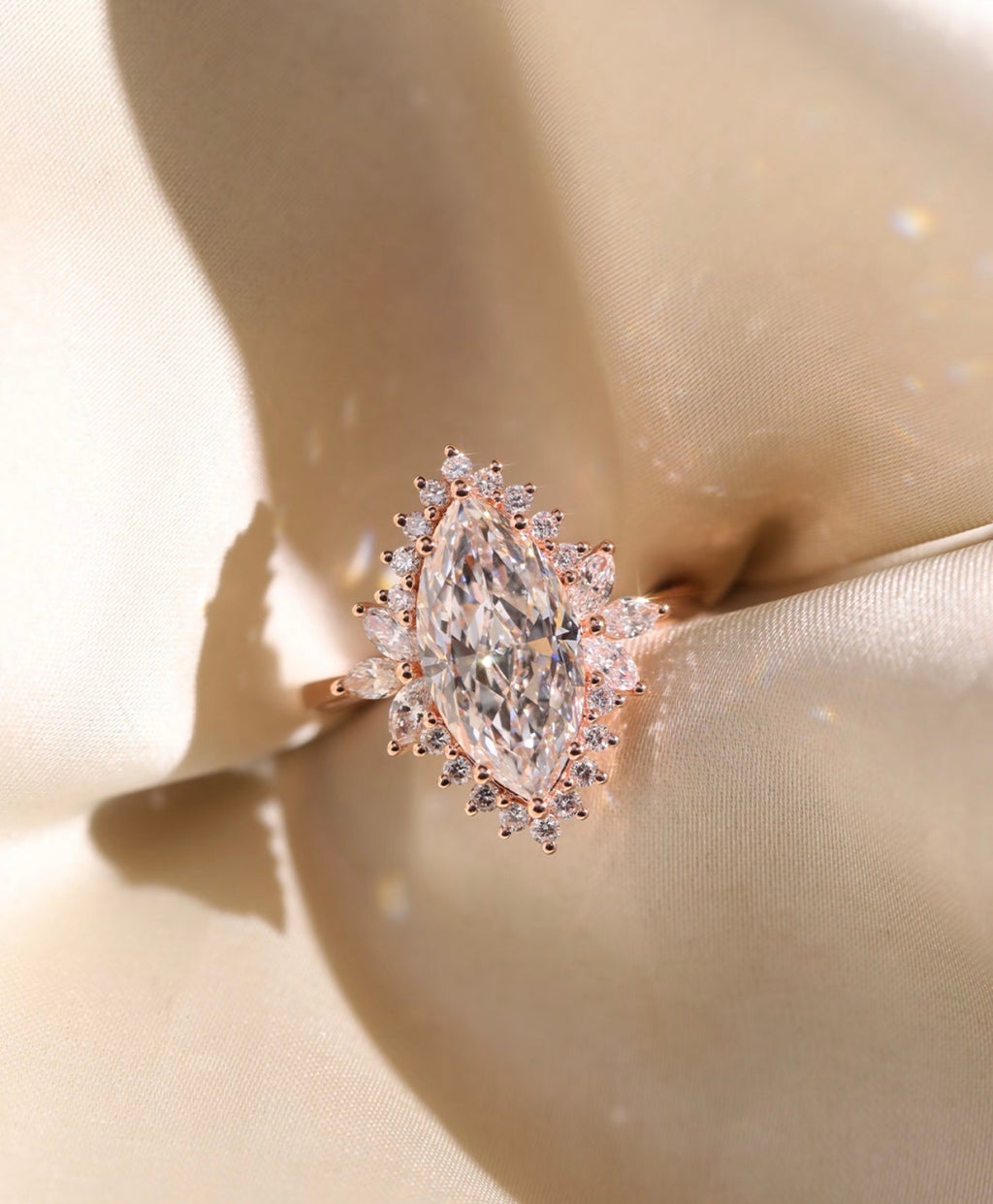 3ct Flower Marquise Lab Grown Diamond Halo Ring with IGI Certificate