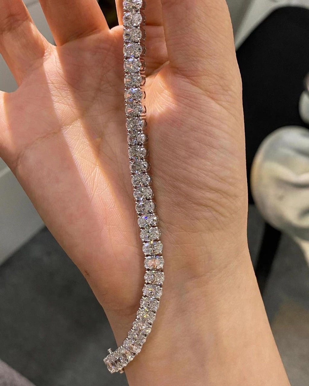 Tennis Oval Lab Grown Diamond IGI Certified Ethical Bracelet 18K Gold