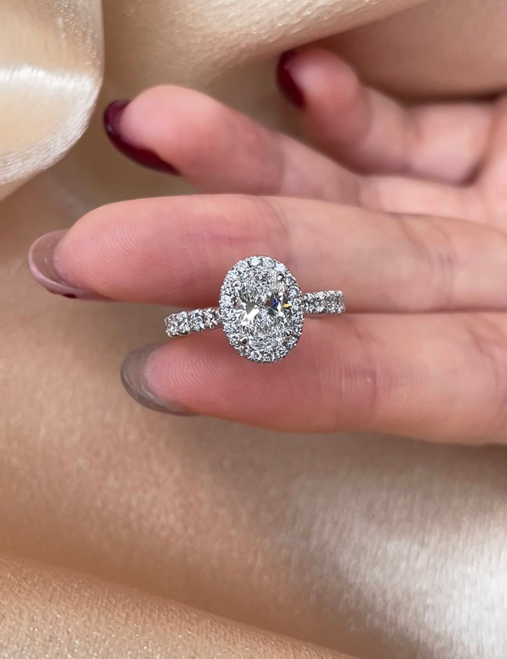1ct Oval Lab Grown Diamond Halo Ring with IGI Certificate