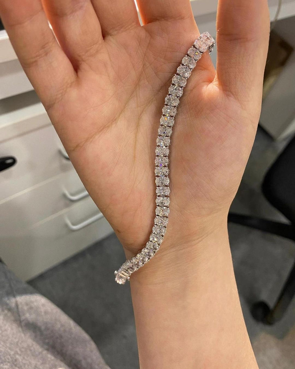 Tennis Oval Lab Grown Diamond IGI Certified Ethical Bracelet 18K Gold