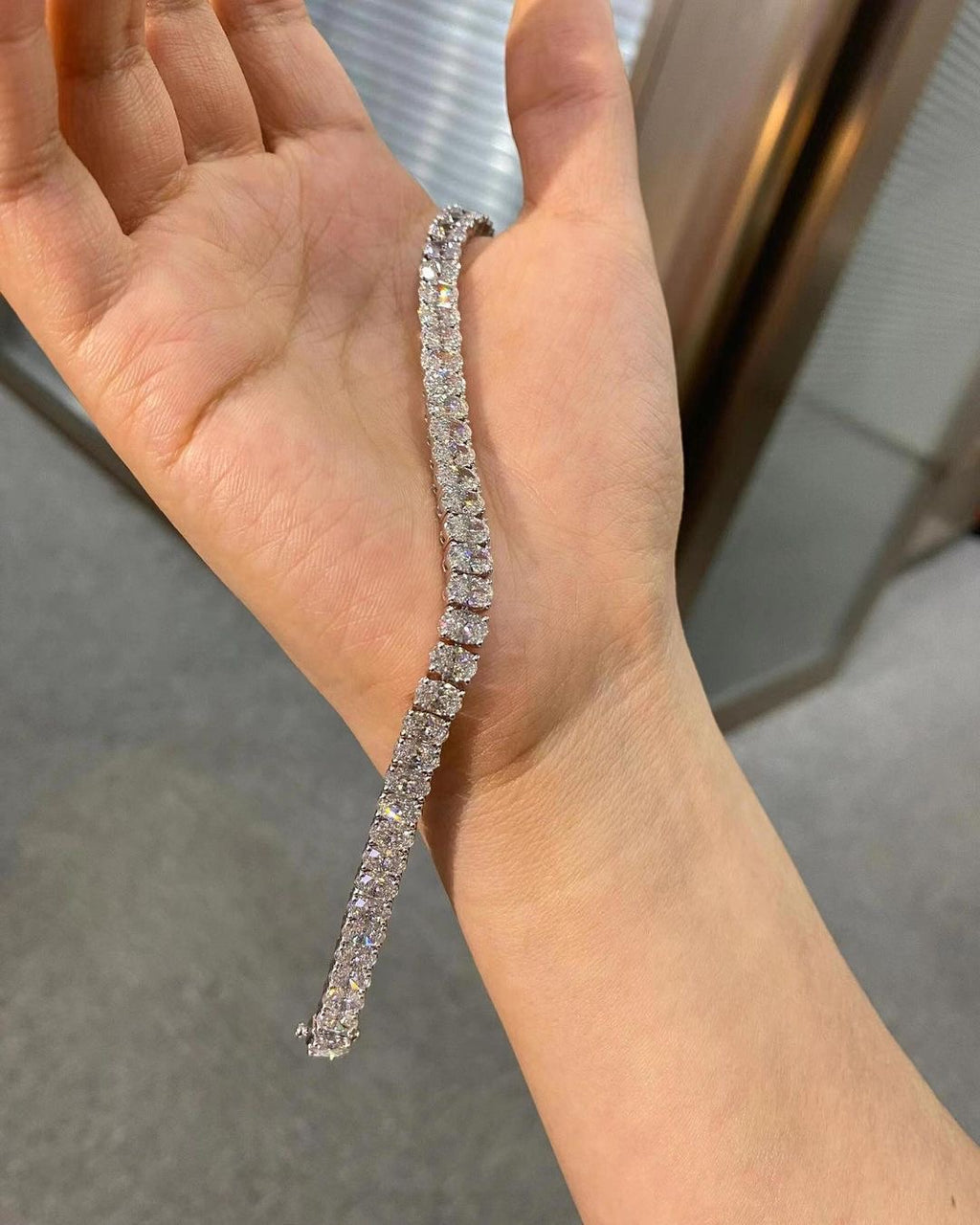 Tennis Oval Lab Grown Diamond IGI Certified Ethical Bracelet 18K Gold