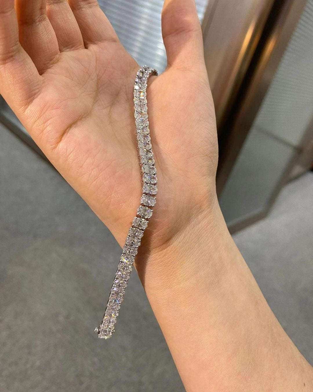 Tennis Oval Lab Grown Diamond IGI Certified Ethical Bracelet 18K Gold