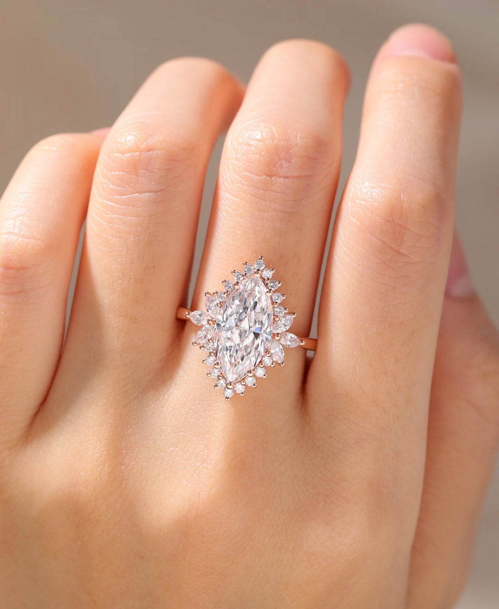 3ct Flower Marquise Lab Grown Diamond Halo Ring with IGI Certificate