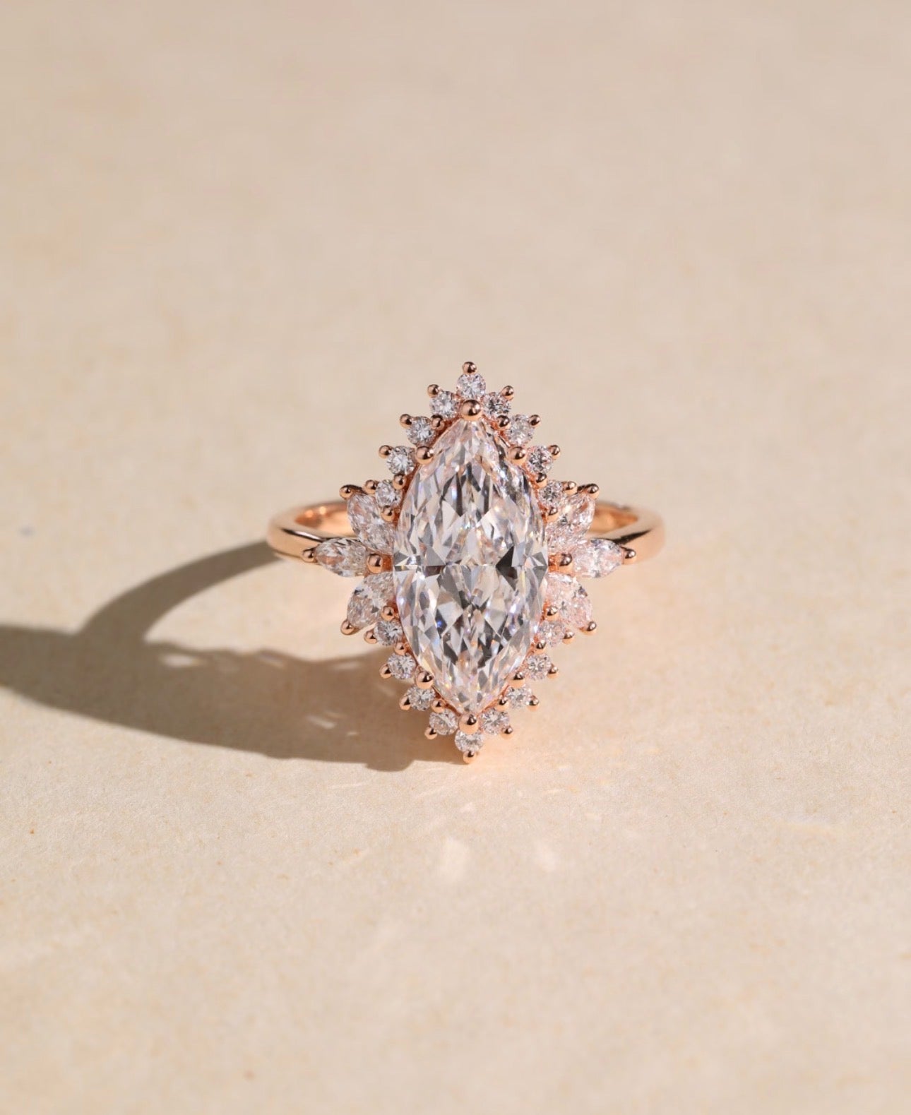 3ct Flower Marquise Lab Grown Diamond Halo Ring with IGI Certificate