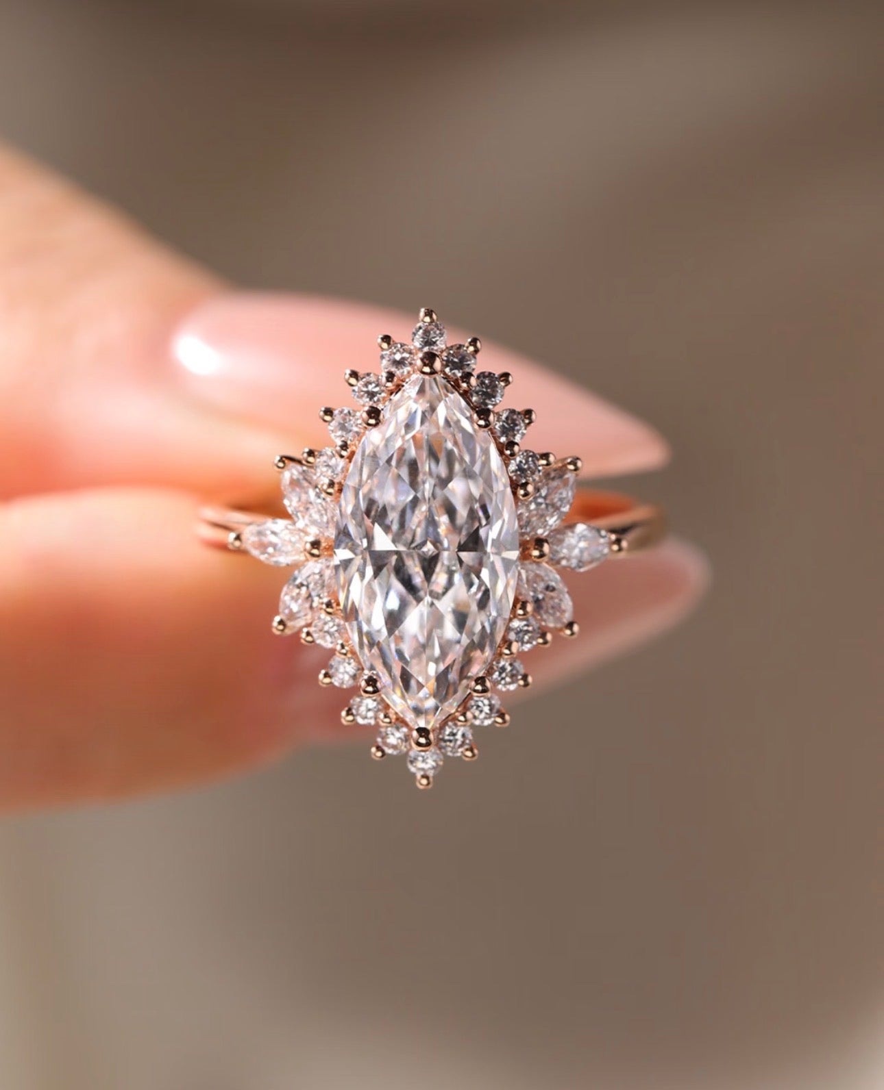 3ct Flower Marquise Lab Grown Diamond Halo Ring with IGI Certificate