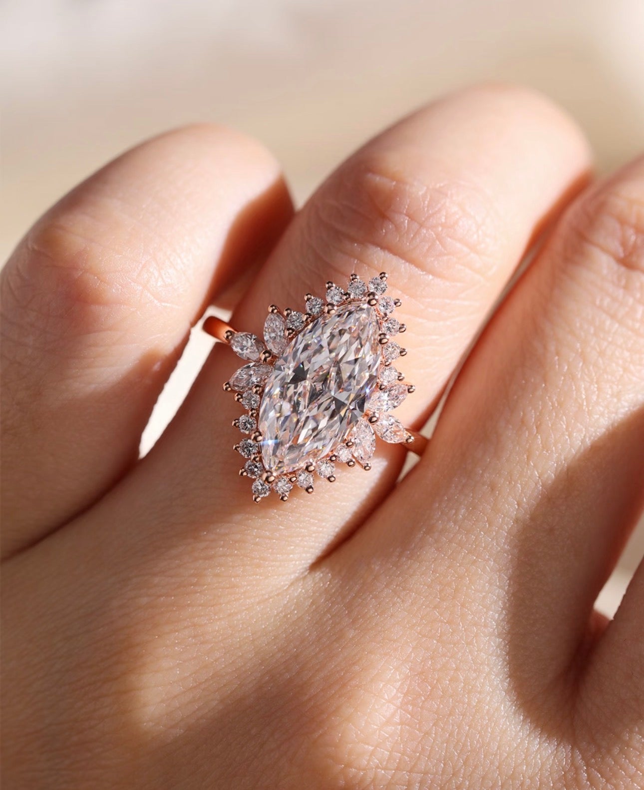 3ct Flower Marquise Lab Grown Diamond Halo Ring with IGI Certificate