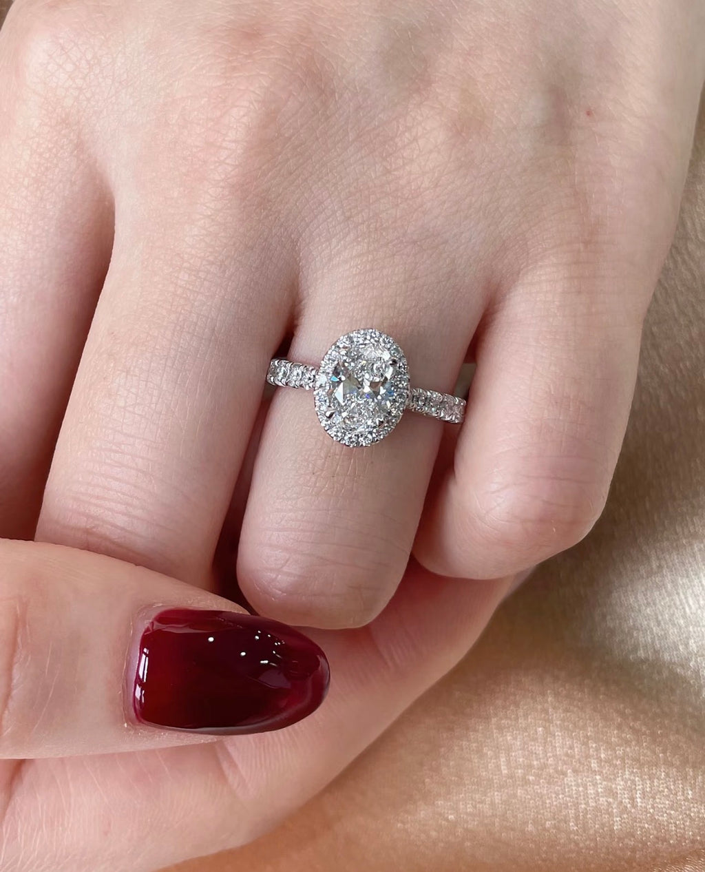 1ct Oval Lab Grown Diamond Halo Ring with IGI Certificate