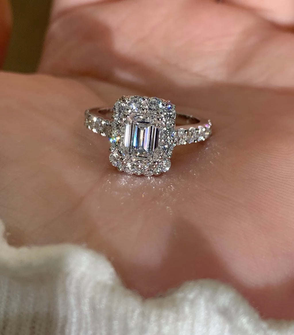 1.1ct Emerald  Lab Grown Diamond IGI Certified Ethical Engagement Ring 18K Gold
