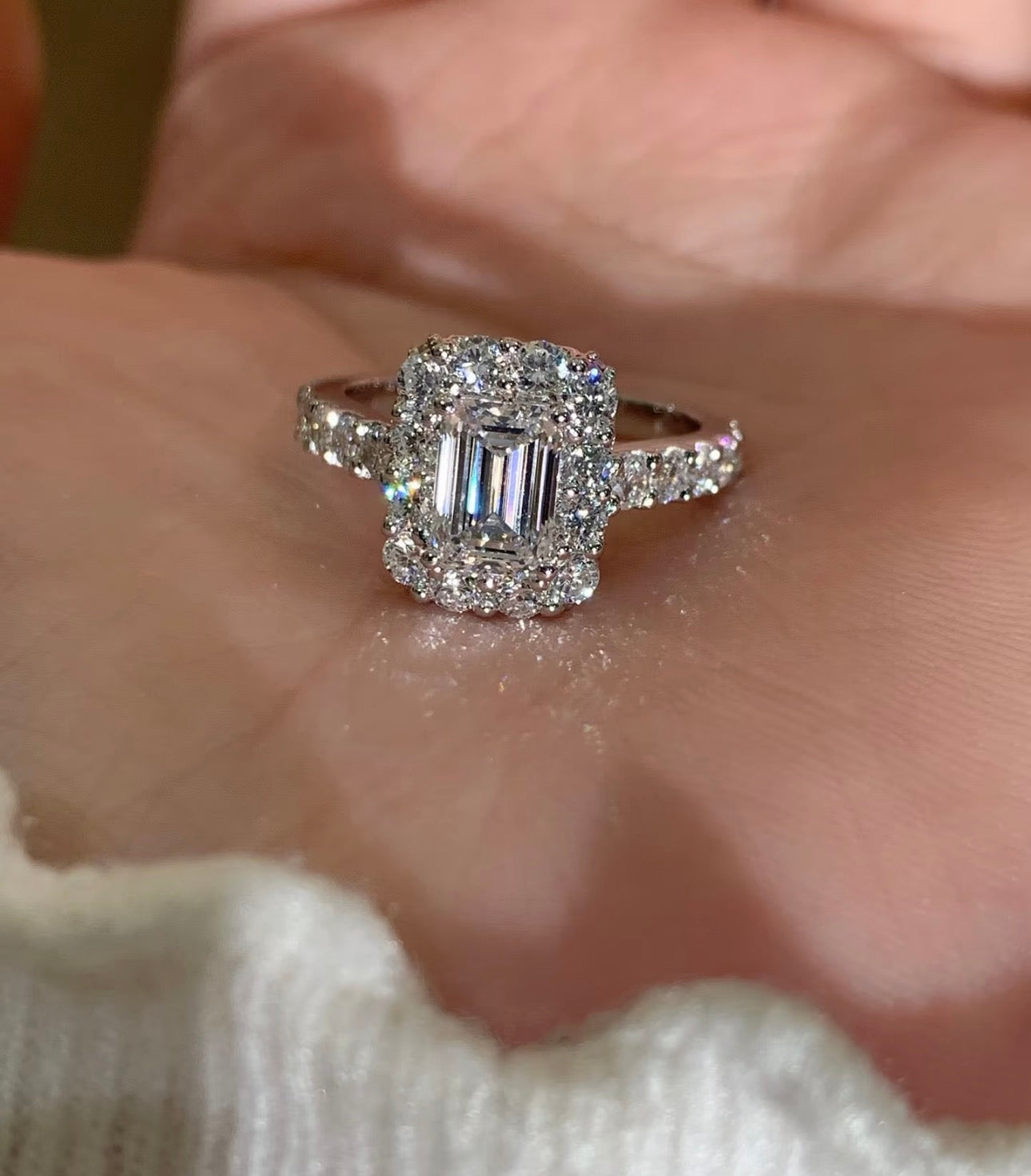 1.1ct Emerald  Lab Grown Diamond IGI Certified Ethical Engagement Ring 18K Gold