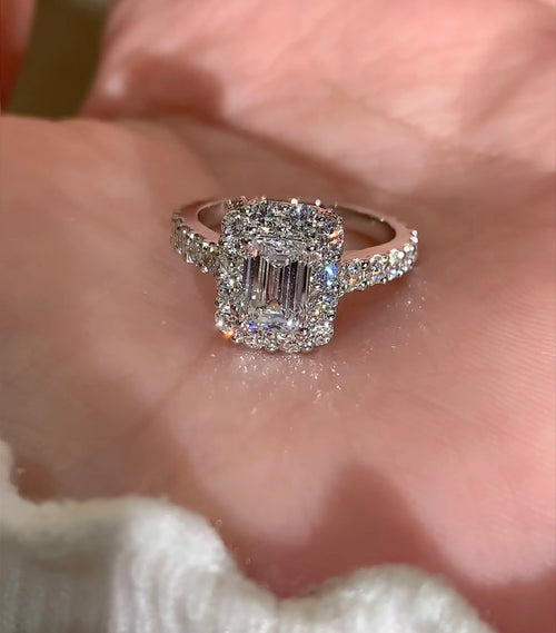 1.1ct Emerald  Lab Grown Diamond IGI Certified Ethical Engagement Ring 18K Gold