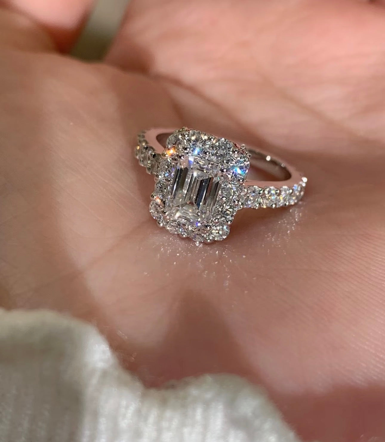 1.1ct Emerald  Lab Grown Diamond IGI Certified Ethical Engagement Ring 18K Gold