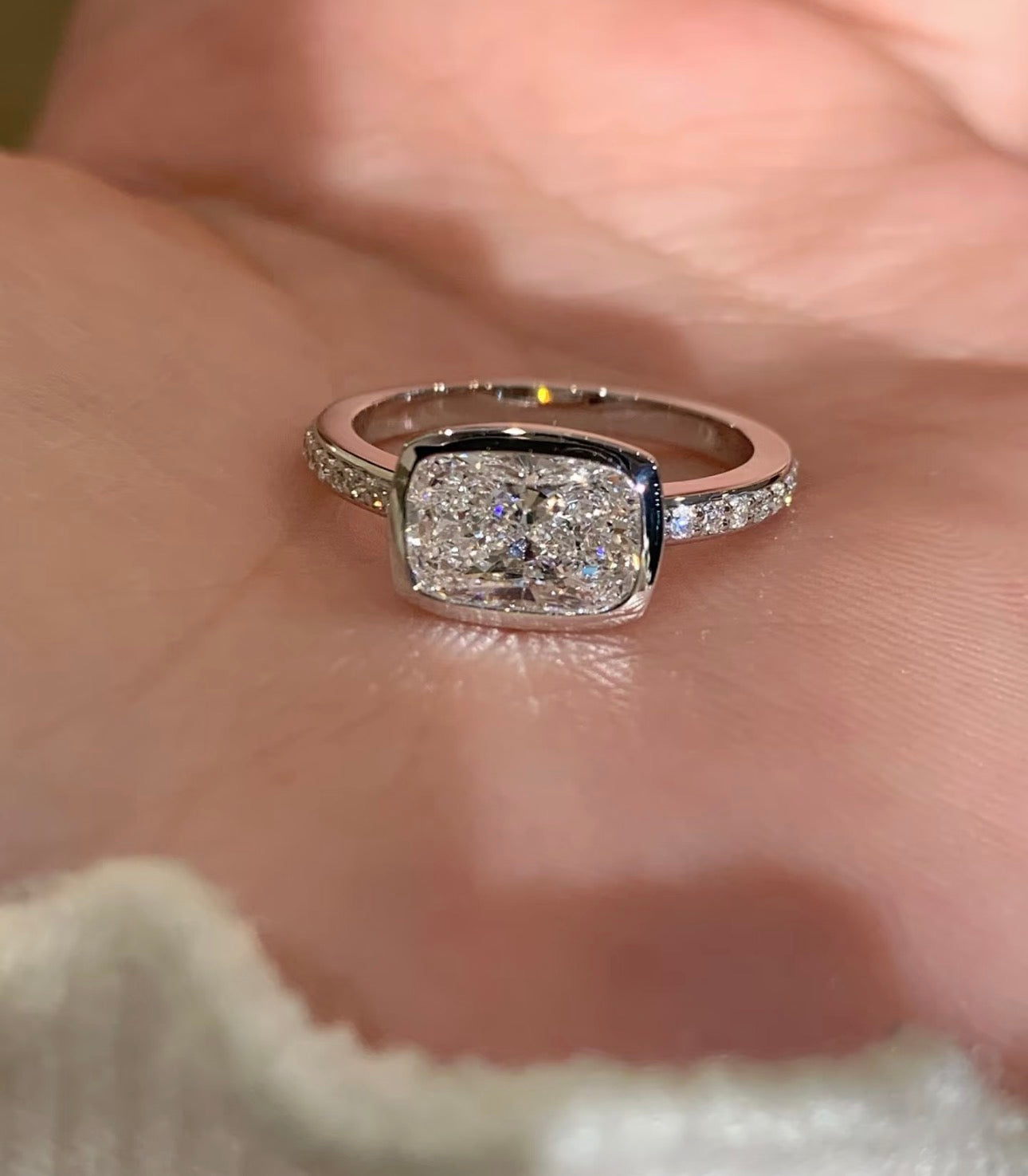 3ct Long Cushion Lab Grown Diamond IGI Certified Ethical Engagement Ring 18K Gold