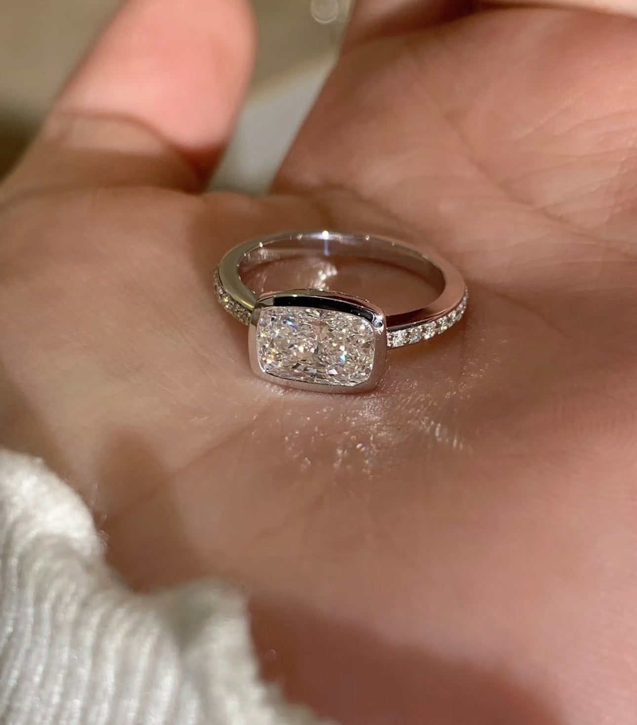 3ct Long Cushion Lab Grown Diamond IGI Certified Ethical Engagement Ring 18K Gold
