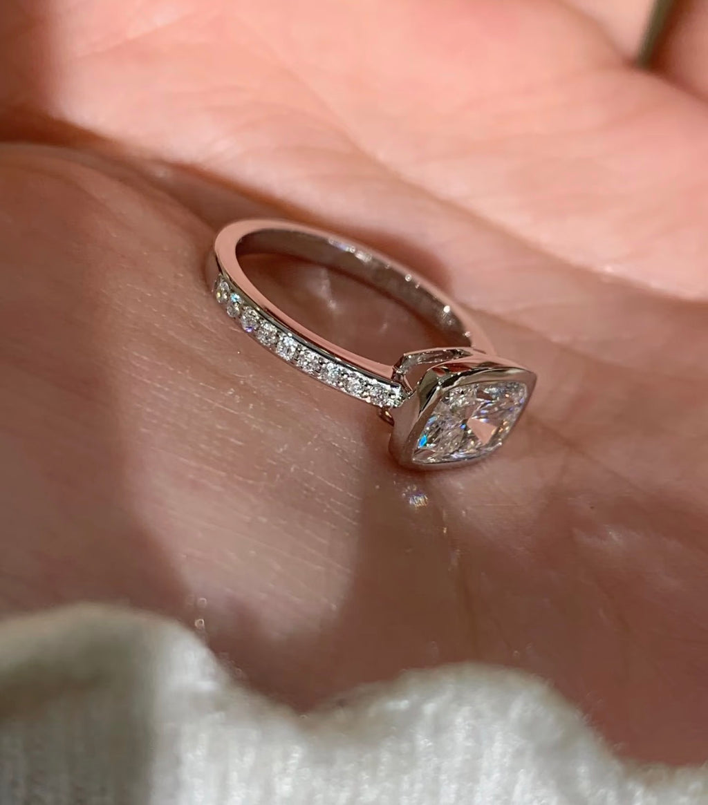 3ct Long Cushion Lab Grown Diamond IGI Certified Ethical Engagement Ring 18K Gold