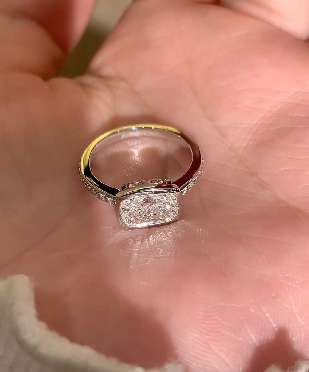 3ct Long Cushion Lab Grown Diamond IGI Certified Ethical Engagement Ring 18K Gold