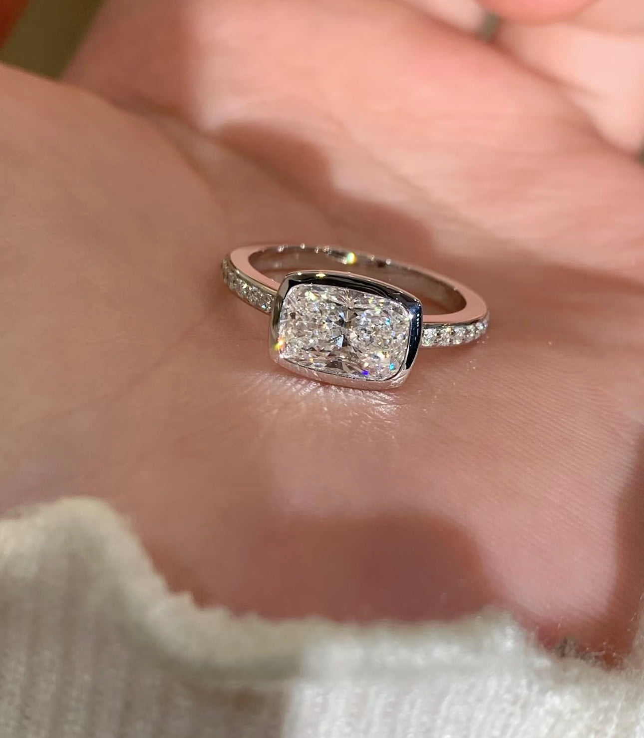 3ct Long Cushion Lab Grown Diamond IGI Certified Ethical Engagement Ring 18K Gold