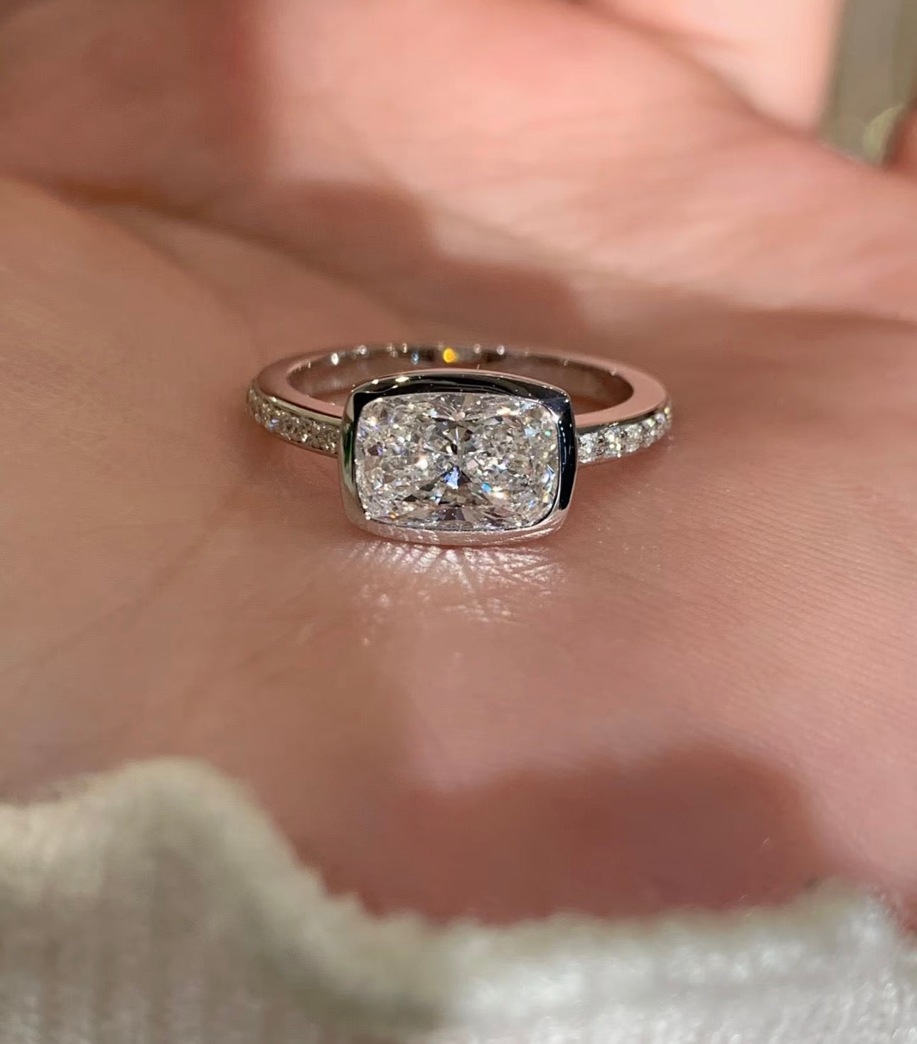 3ct Long Cushion Lab Grown Diamond IGI Certified Ethical Engagement Ring 18K Gold