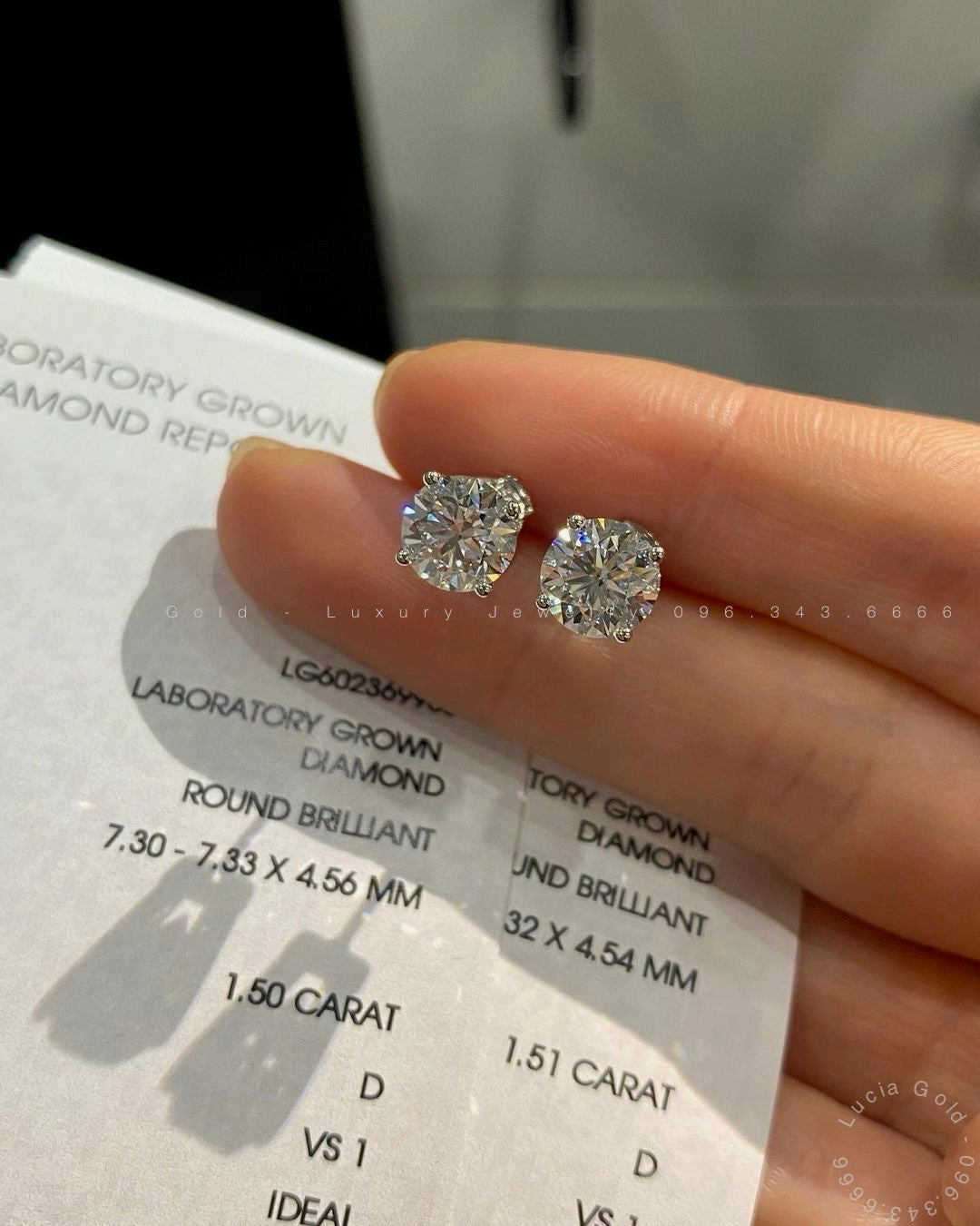 3ct Round Lab Grown Diamond IGI Certified Ethical Stud Earrings